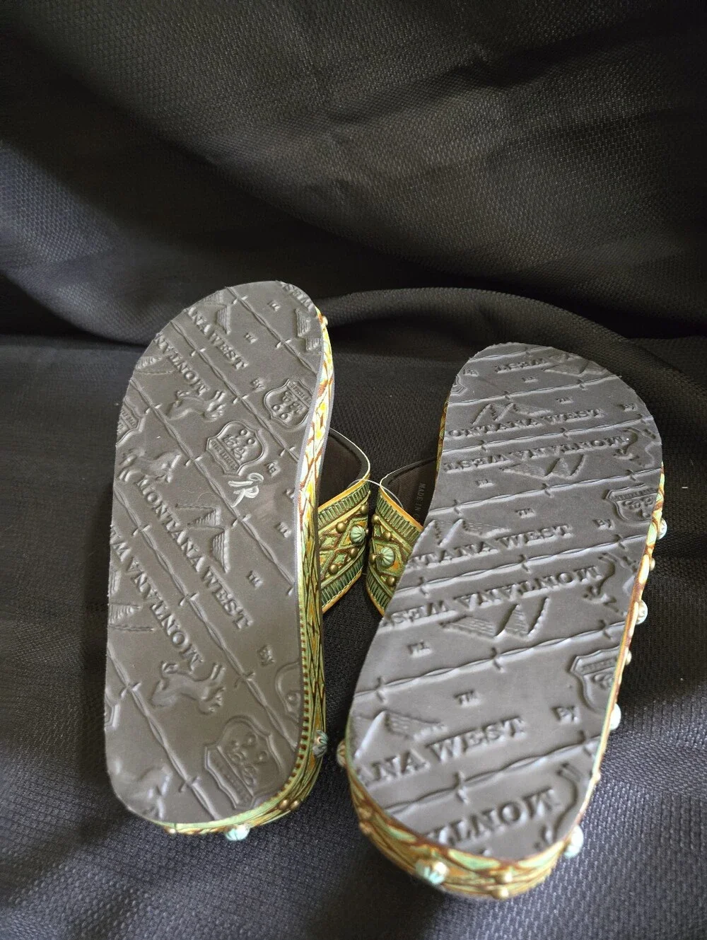 Montana West Brown and Turquoise Western Concho Flip Flops NWOT